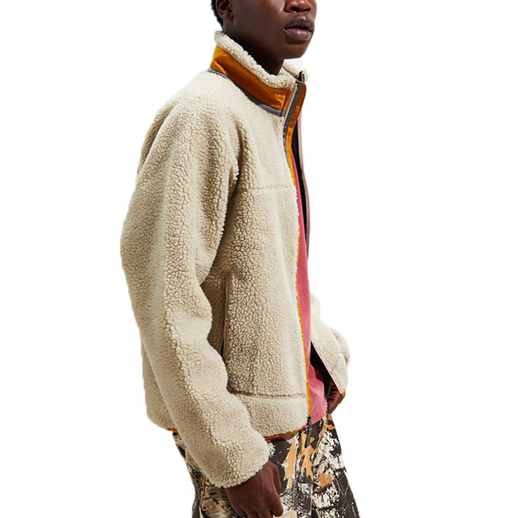 OEM de alta qualidade com z&iacute;per de inverno logotipo personalizado jaqueta de l&atilde; Sherpa masculina de grandes dimens&otilde;es
