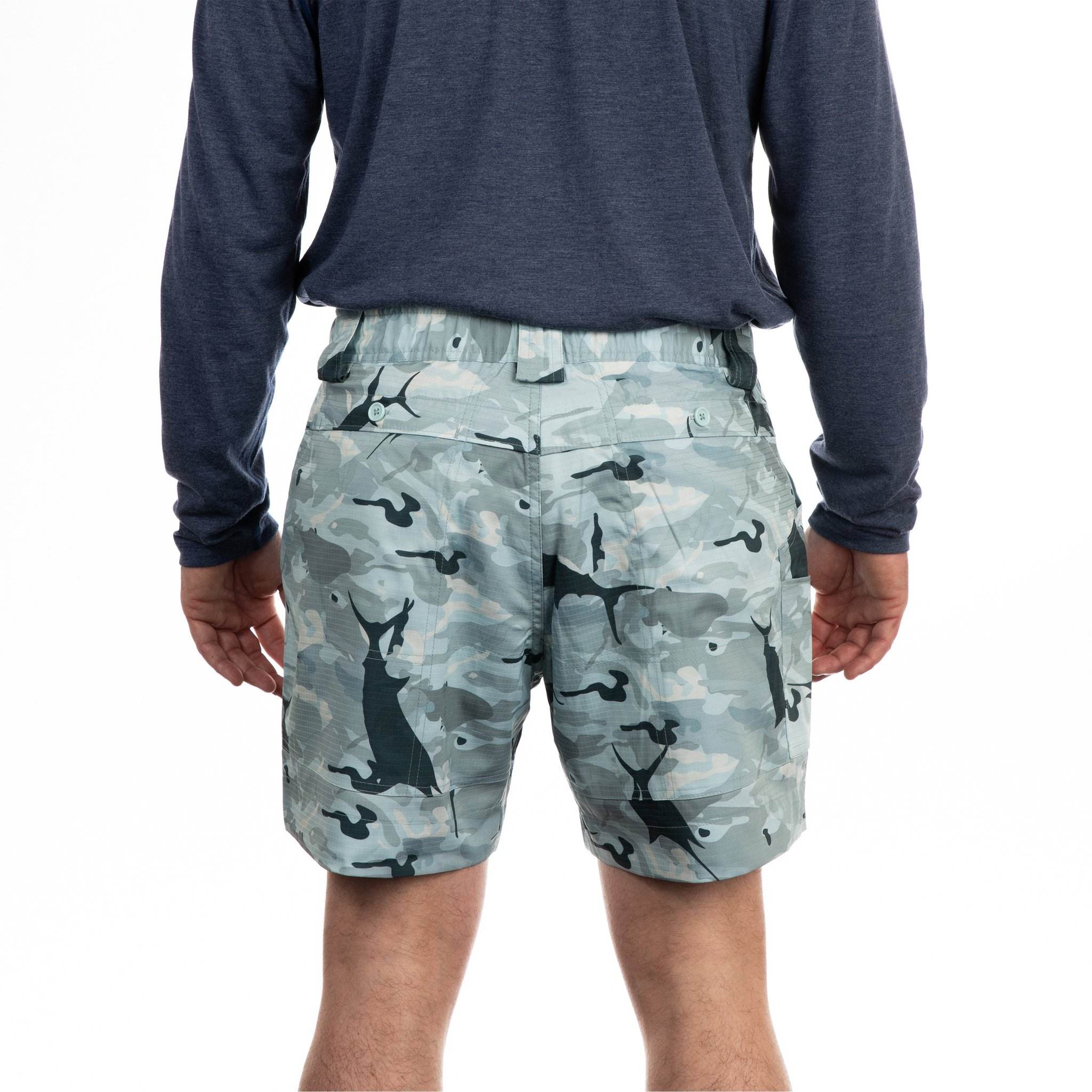 Logo Tersuai Pengeluar OEM 95% Poliester 5% Elastane Camo Cepat Kering Lelaki Memancing Seluar pendek