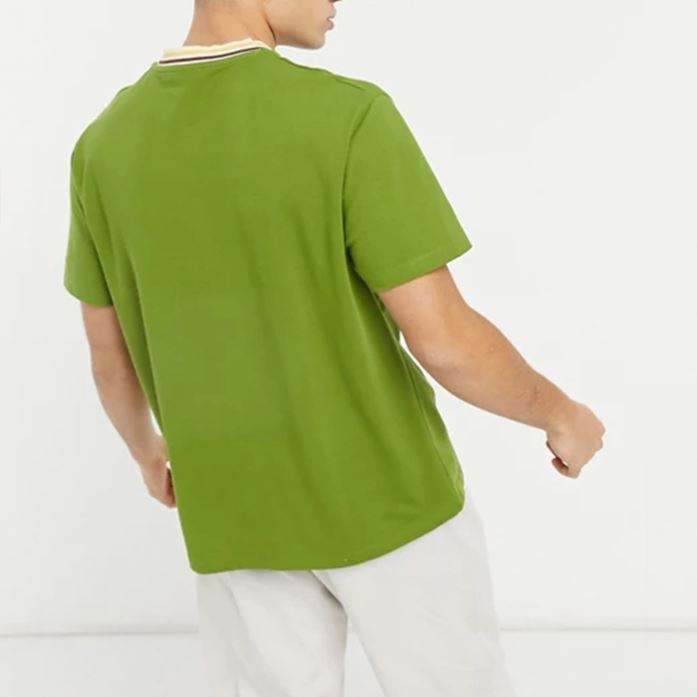 Чоловіча однотонна бавовняна футболка OEM із коротким рукавом і контрастною стрічкою з круглим вирізом