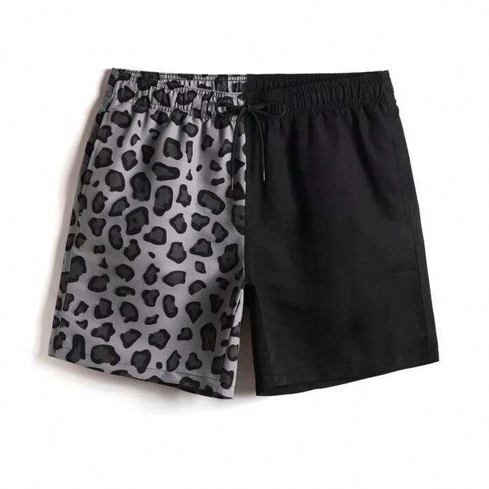 Custom Logo Herr Sommar Badbyxor Color Block Leopardtryckta Herr Badkl&auml;der Shorts