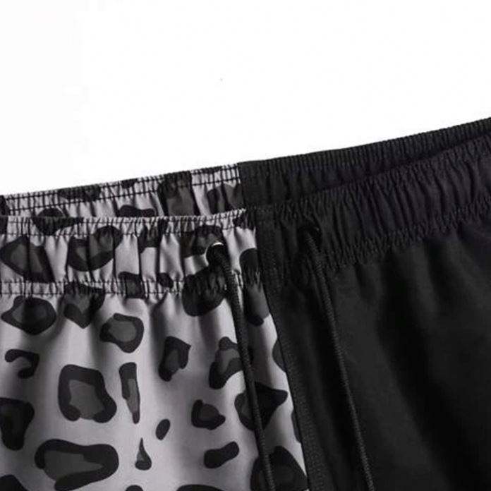 Custom Logo Herr Sommar Badbyxor Color Block Leopardtryckta Herr Badkl&auml;der Shorts