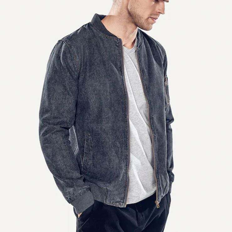 ผู้ชายเสื้อผ้าแฟชั่น Jaket กางเกงยีนส์ Zip Up แจ็คเก็ตยีนส์