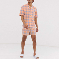 Ensemble chemise et short d'&eacute;t&eacute; pour hommes, fabricant OEM, chemises boutonn&eacute;es &agrave; manches courtes &agrave; carreaux