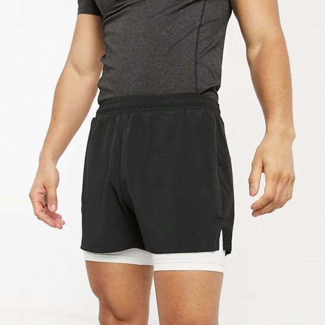Hot s&aelig;lgende Activewear Color Block Athletic cykelshorts Elastik talje M&aelig;nd 2-i-1 l&oslash;beshorts