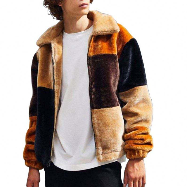 Oem V&yacute;robce Custom Men Vysoce kvalitn&iacute; zip Dlouh&yacute; ruk&aacute;v Rozep&iacute;nac&iacute; l&iacute;mec V&iacute;cebarevn&aacute; Patchwork Sametov&aacute; bunda