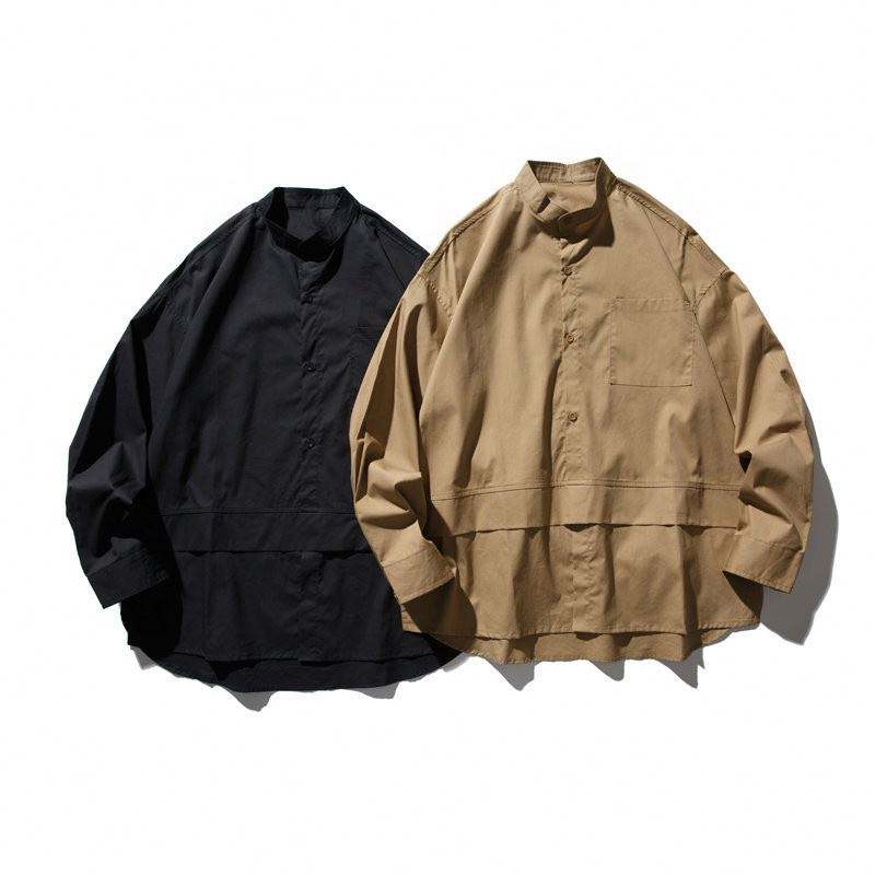 Perkhidmatan Pengilang OEM Baju Lelaki Kasual Retro Fesyen Baju Longgar Warna Pepejal untuk Lelaki Baju Kapas 100%