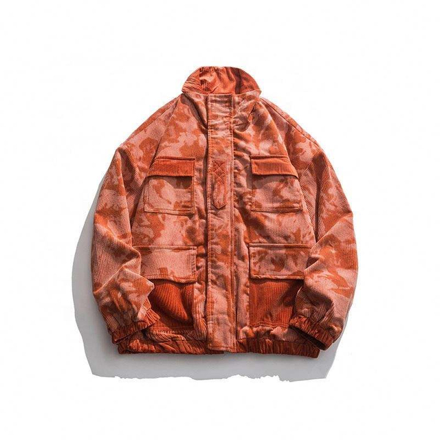OEM-Hersteller kundenspezifische Cord-Batik-N&auml;hte Stehkragen lose Kleidung Herrenmode f&uuml;r hochwertige, hei&szlig;e Verkaufsjacke