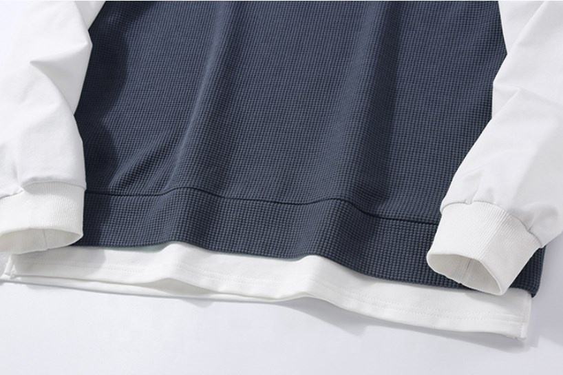 OEM Manufacturer homines fortuita solidus color Hoodie falsae duae partes Patchwork Long Sleeve Vestimentum