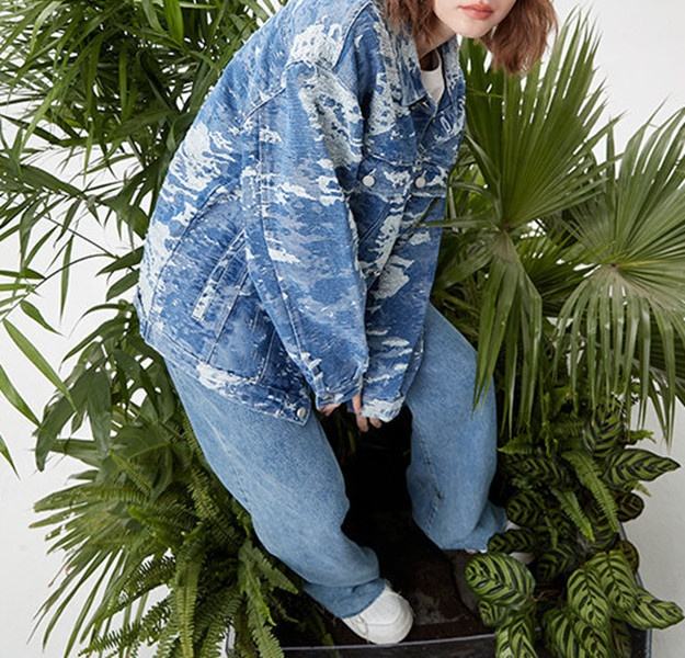 Oem V&yacute;robce Velkoobchod Denim Tie Dye Osobnost Velk&eacute; velikosti M&oacute;da Trojrozměrn&aacute; kapesn&iacute; bunda