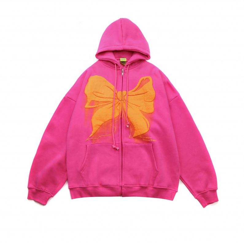 Fabricante OEM logotipo personalizado 3D bolha estereosc&oacute;pica espuma tela de impress&atilde;o tinta zip up puff impress&atilde;o com capuz
