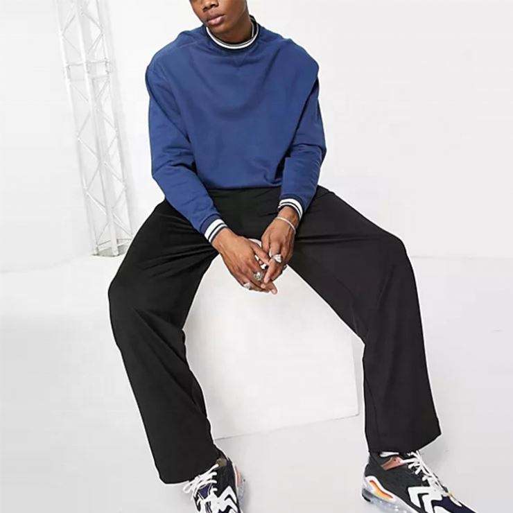 OEM Tillverkare Anpassad Herr Crew Neck Ribbing Stripe Oversized bomull Vanlig sweatshirt pullover