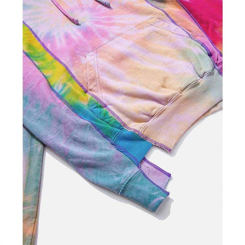 Fabricante OEM personalizado masculino moletom de manga comprida pul&ocirc;ver com cord&atilde;o plus size personalidade colorido patchwork tie dye moletons