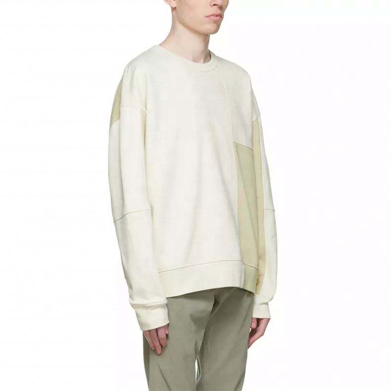 OEM-valmistajan r&auml;&auml;t&auml;l&ouml;ity miesten paneloitu v&auml;rilohko Patchwork Crewneck Oversize villapaita