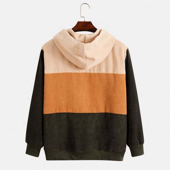 Κατασκευαστής OEM Customized Color Block Corduroy Casual Custom Φούτερ Plus Size Hoodies Ανδρικές κουκούλες