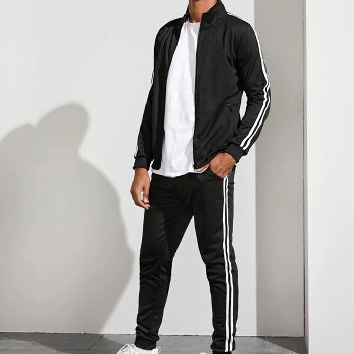 Set da jogging con giacca sportiva personalizzata all'ingrosso con cerniera laterale e tuta da uomo