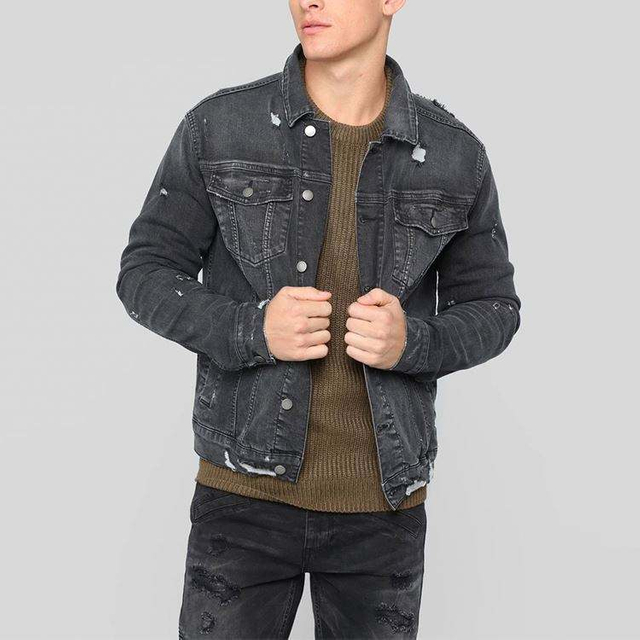 Hot Rea Made In China Grossist jeansjacka Herr Slim Fit Washed Out Custom Jeansjacka Turtleneck