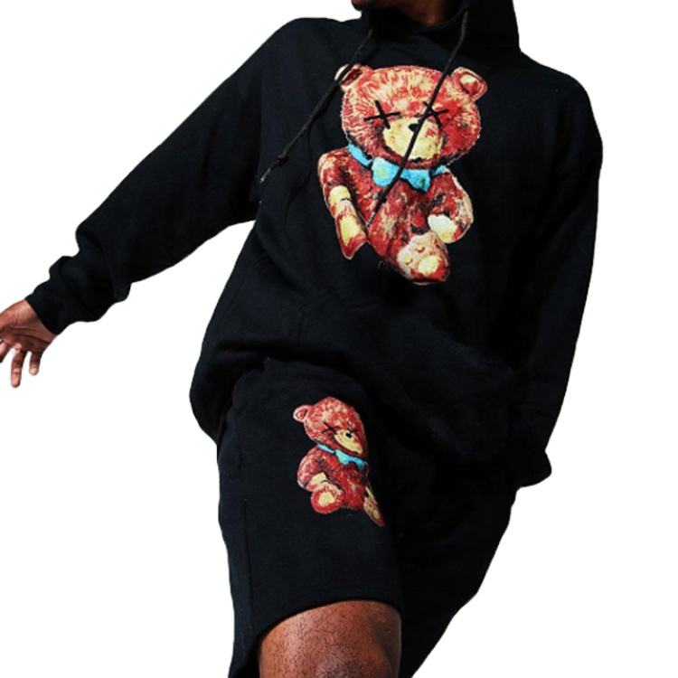 Pantaloncini con cappuccio stampati personalizzati da uomo set tuta da ginnastica in cotone da uomo