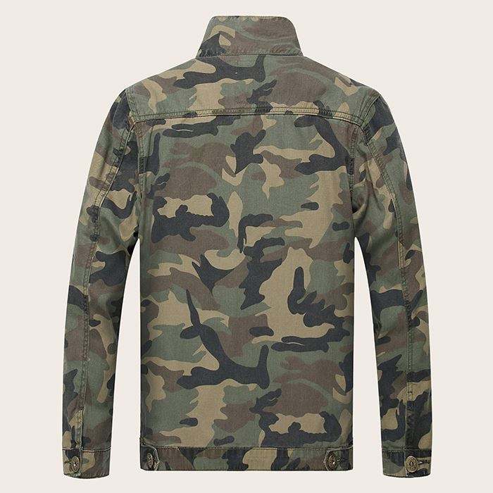 Muoti Miesten vaatteet Allover Camo Printed Denim Takki Suppilo Neck Button Up Miesten takki