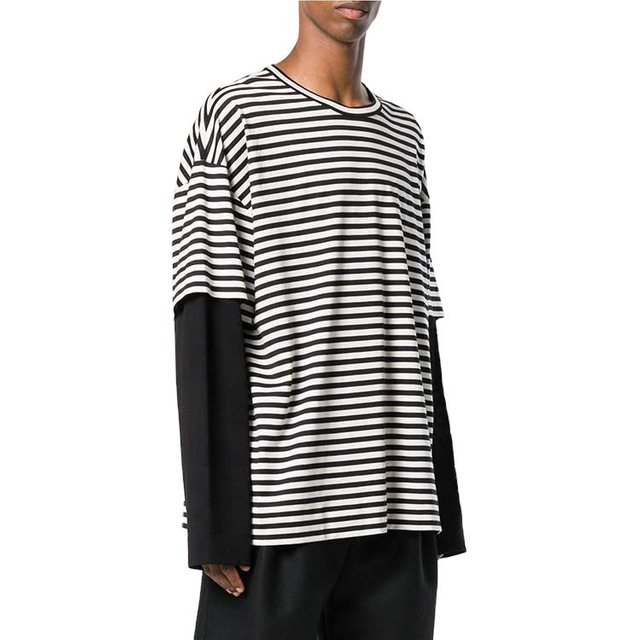 Camiseta personalizada com listras de manga comprida de camada dupla