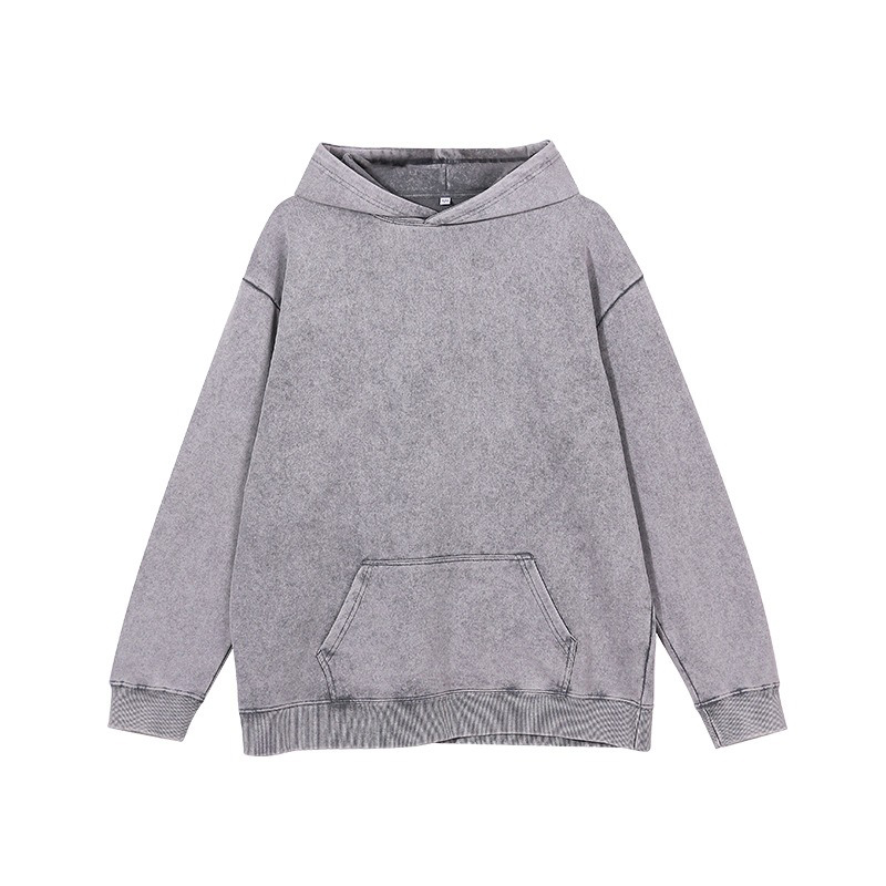 Męska bluza z kapturem barwiona woskiem o gramaturze 400 g/m2 w stylu vintage, z wycięciem pod szyją i retro logo