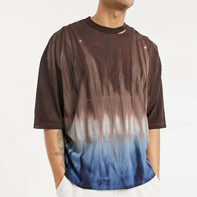 T-shirt con scollo a O da ragazzo personalizzate di fabbrica di abbigliamento T-shirt da uomo in cotone pesante tie-dye oversize