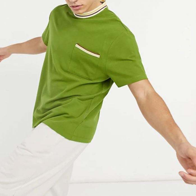 Oem Grossist bomullstr&ouml;ja Kontrasttejpning Crwe Neck Herr Kort&auml;rmad Vanlig Tshirt