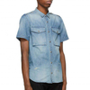Camisa de Jean de los hombres del dril de algod&oacute;n apenado azul de la manga corta del servicio del fabricante del OEM