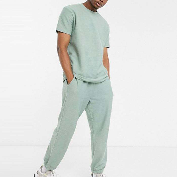 Set Baju Olahraga Lelaki Polos Gaya Musim Panas Set Baju T & Jogger Dua Helai