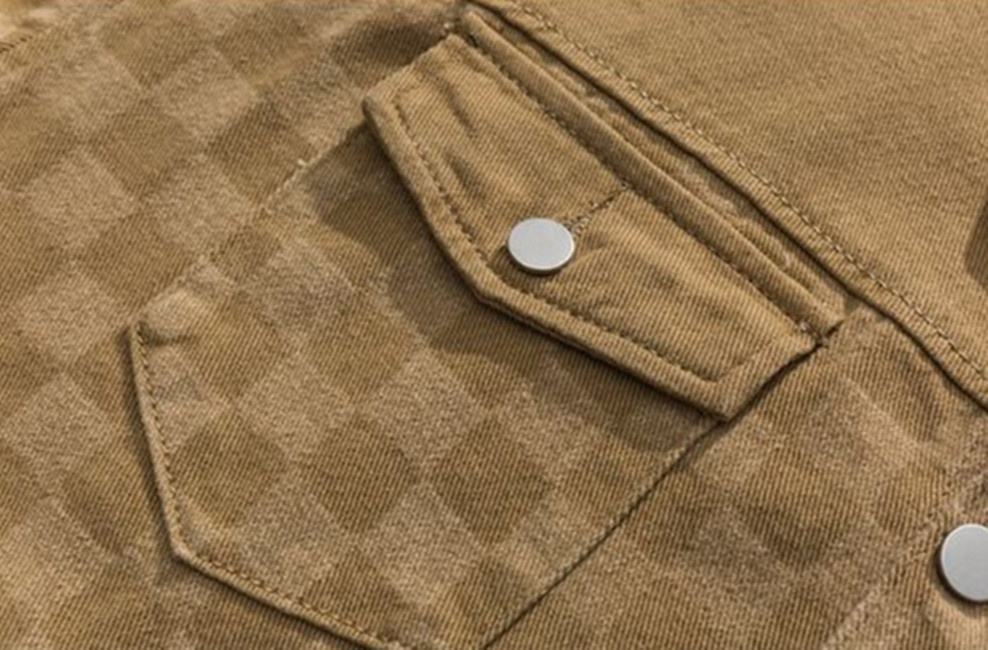 OEM-Hersteller neue individuelle Logo-Patchwork-Denim-Plaid-Revers-Vintage-Freizeitjacke