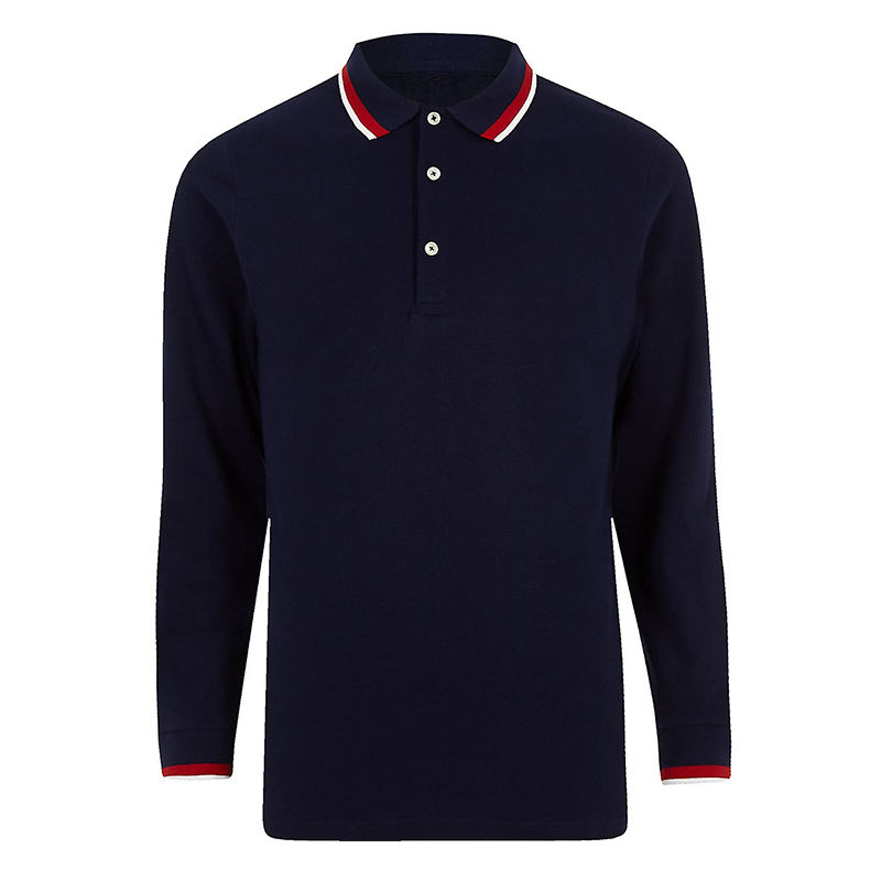 Herrenhemden Marineblaues Langarm-Poloshirt mit Streifen
