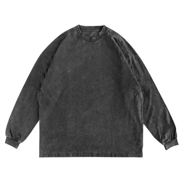 Benutzerdefiniertes Marken-T-Shirt, lang&auml;rmeliges schwarzes T-Shirt f&uuml;r M&auml;nner, schweres Vintage-Hemd in gewaschener Optik