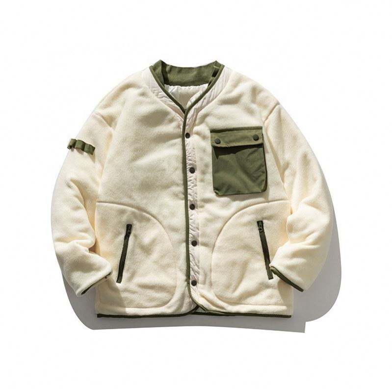 Fabricant OEM personnalis&eacute; multi-poches couleur unie ourlet c&ocirc;tel&eacute; col montant manteaux en coton veste
