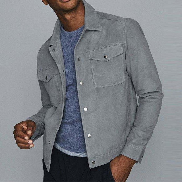 Custom Logo Design Street Western Jacket Down Collar Soft Blue 100% semišov&eacute; p&aacute;nsk&eacute; bundy