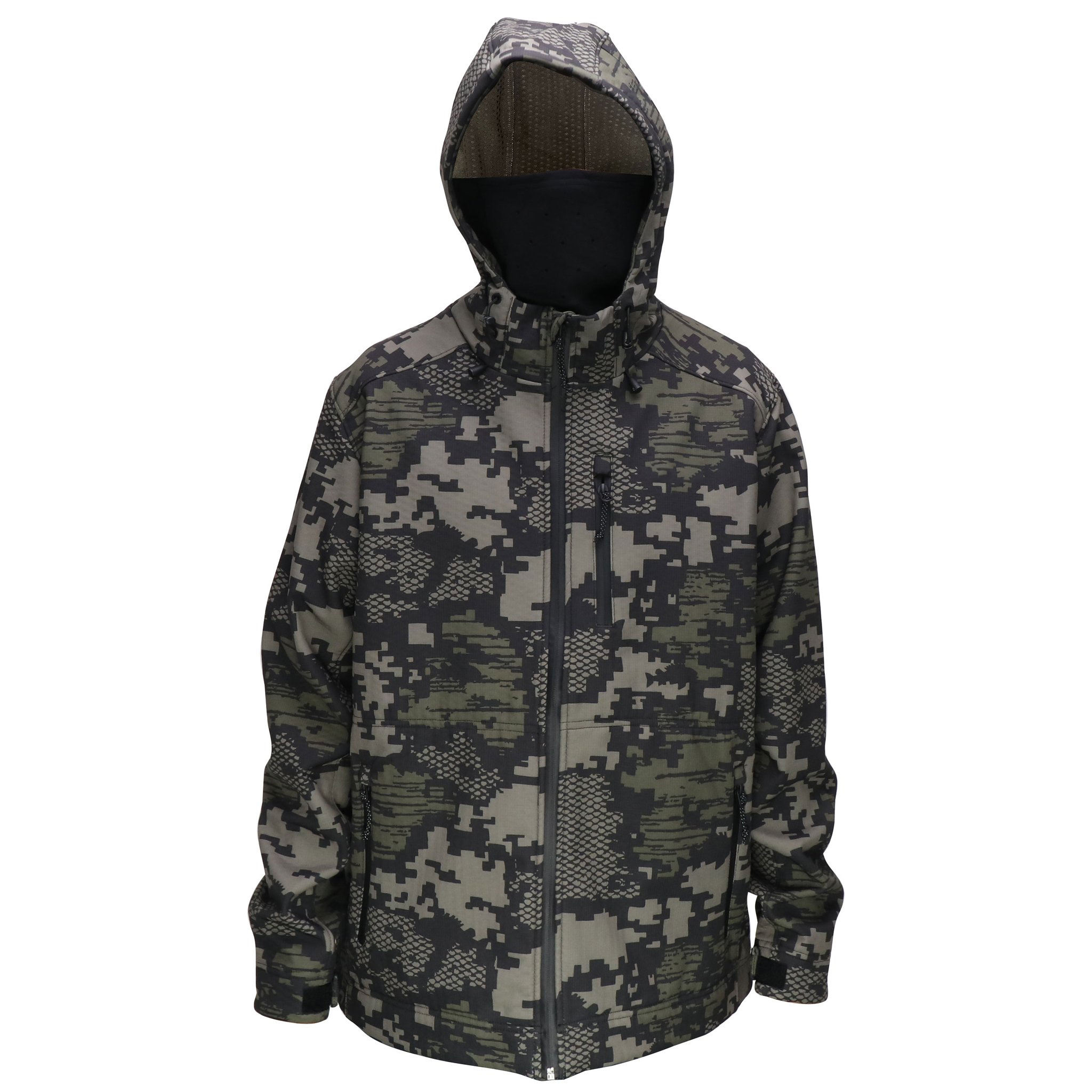 OEM-tillverkare Custom Logo Face Cover Stretch Softshell Camo Zip Up Men Fishing Jacket