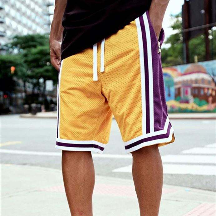 H&oslash;ykvalitets Oem Sportswear Basketball Shorts Custom Color Block Stripet Trim Detail Herre Mesh Shorts med glidel&aring;slomme