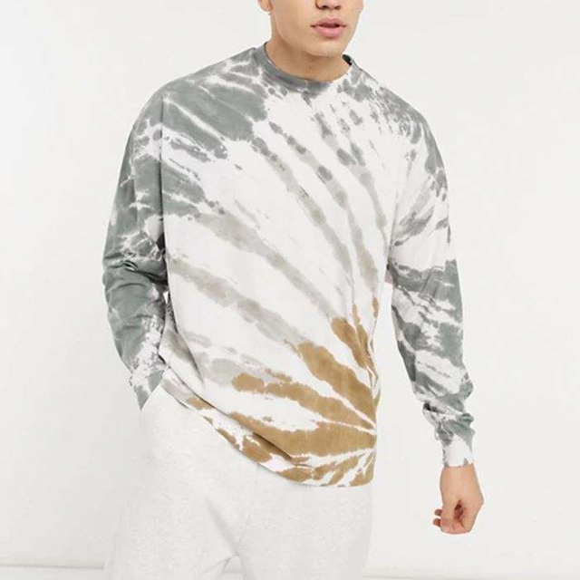 Camiseta de algod&atilde;o de manga comprida masculina de alta qualidade personalizada Tid Dye Washed Drop Ombro Oversized