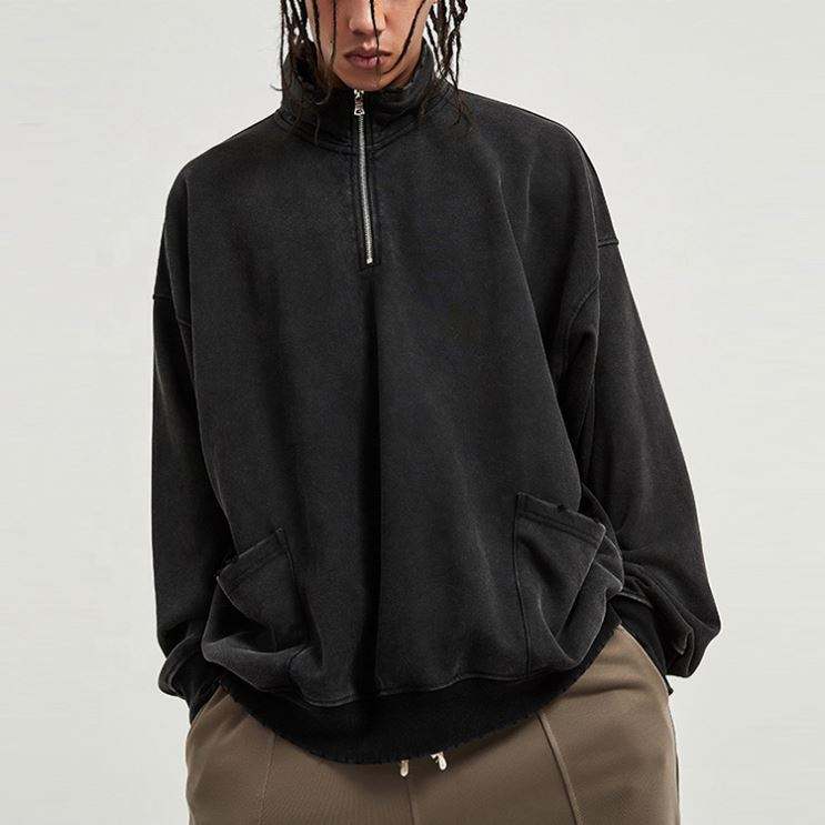 OEM v&yacute;robce Zoufal&yacute; Quarter Zip Stoj&aacute;ček L&iacute;mec Voln&yacute; střih s kapsami Mikiny s kysel&yacute;m pran&iacute;m