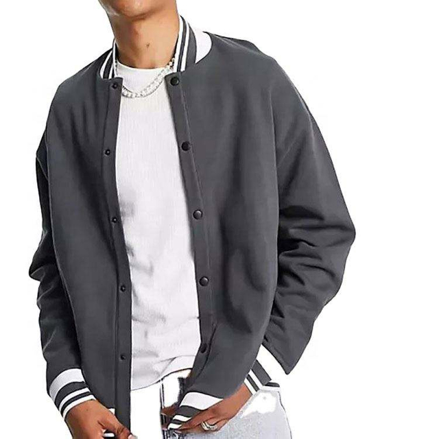 Jaket Besbol Perca Bercahaya Warna Kelabu Lelaki Berkualiti Tinggi Tersuai Pengeluar OEM