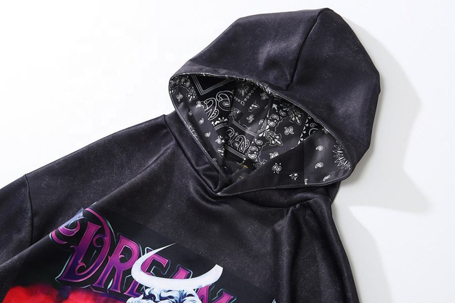 Produttore OEM Vendita calda Personalizzazione Logo e dimensioni 100% cotone French Terry Stampa frontale Felpa con cappuccio nera per unisex