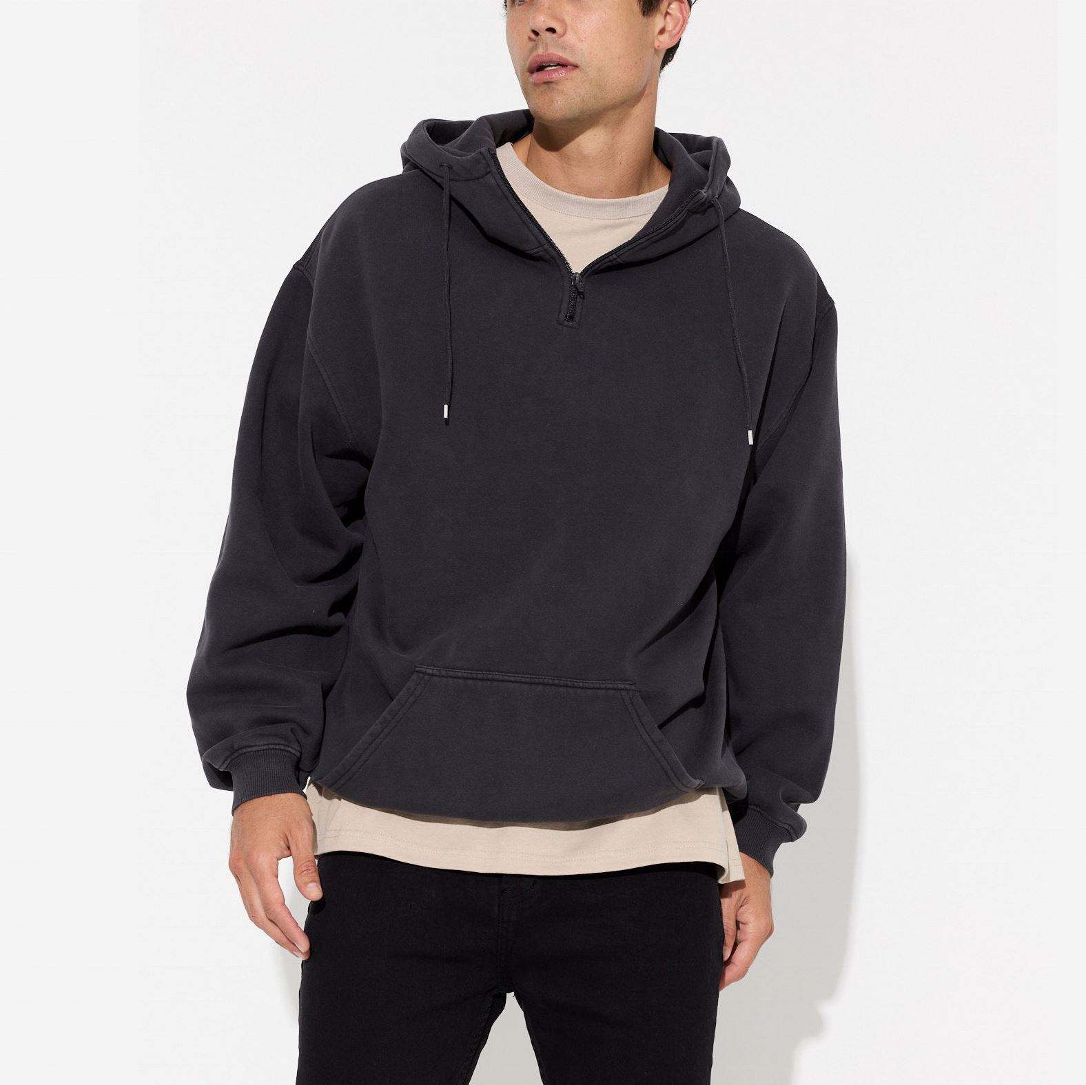 OEM-producent Custom Heavyweight Vintage Washed Oversized h&aelig;ttetr&oslash;je Syrevasket Zip Up h&aelig;ttetr&oslash;je til m&aelig;nd