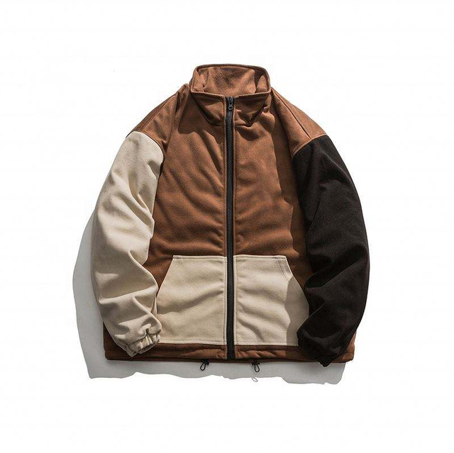 Pengilang OEM Blok Warna Tersuai Kot Lelaki Kasual Longgar Jaket Bulu Domba Bersaiz Besar