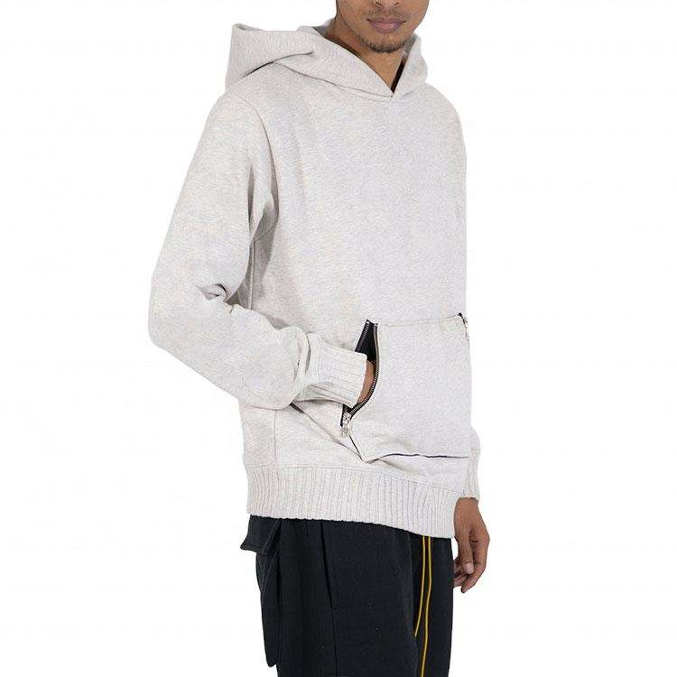 ຜູ້ຜະລິດ OEM Custom High Quality Oversized Cotton Zipper Kangaroo Pocket Grey Plain Hoodies Pullover