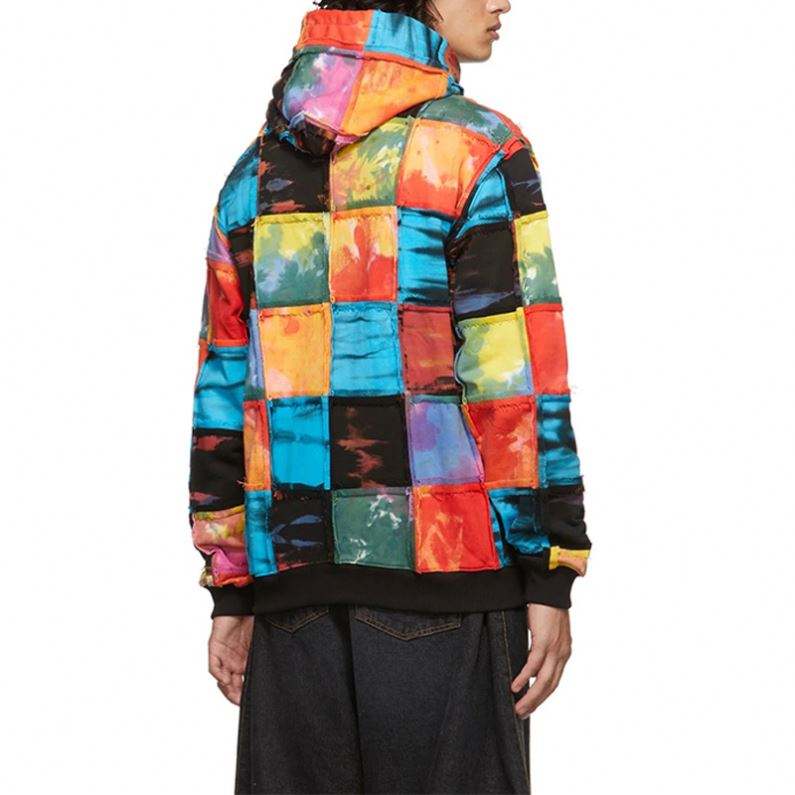 Cappotti da uomo personalizzati del produttore OEM in tessuto spugna con coulisse con cappuccio e design patchwork multicolore Felpe con cappuccio a maniche lunghe