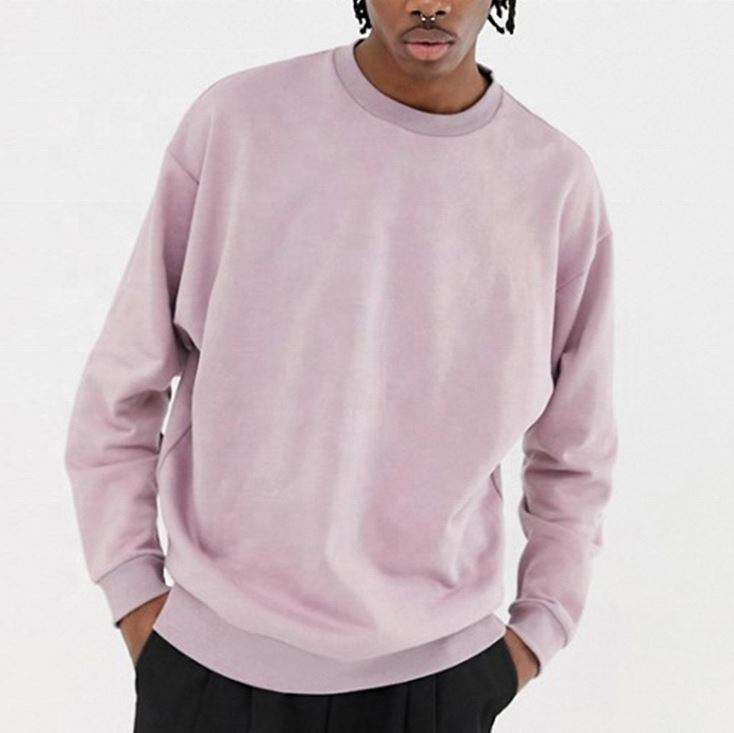 Fabricante OEM personalizado nueva moda en blanco Vintage lavado Color rosa s&oacute;lido hombro ca&iacute;do cuello redondo sudaderas pul&oacute;ver para hombres