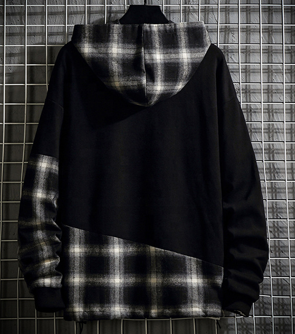 Fabricante OEM Bloco de cores personalizado xadrez casual moletom personalizado com capuz de grandes dimens&otilde;es