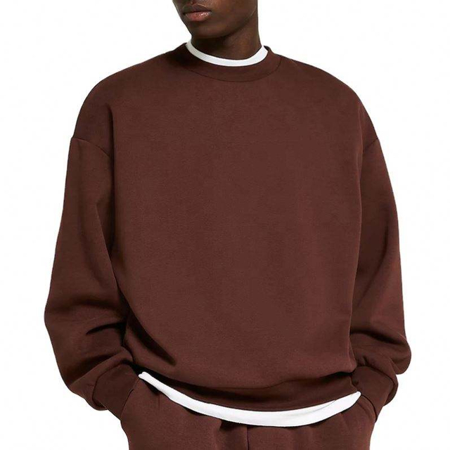 OEM Proizvajalec Custom Bulk Logo Blank Plain 360GSM Heavyweight Oversized Moški Rjav Crewneck Sweatshirt Pulover s Kapuco Oblačila
