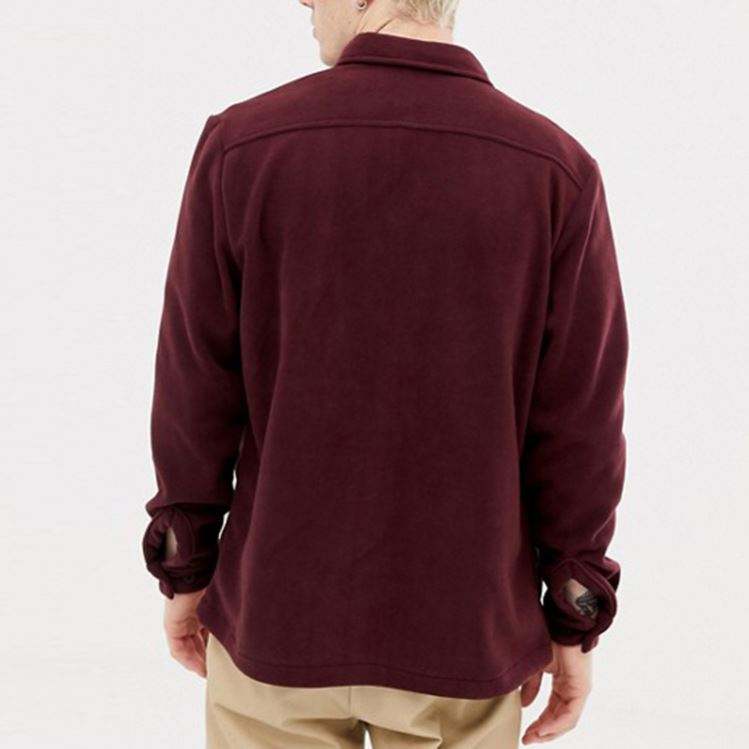 OEM-fabrikant herenoverhemden borstzak geborduurd logo fleece overshirt in bordeaux