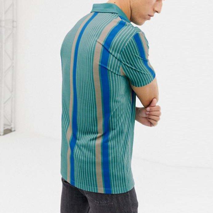 เสื้อโปโลแขนสั้นผู้ชาย Revere Polo Collar Longline แบบกำหนดเองพร้อมแถบแนวตั้ง