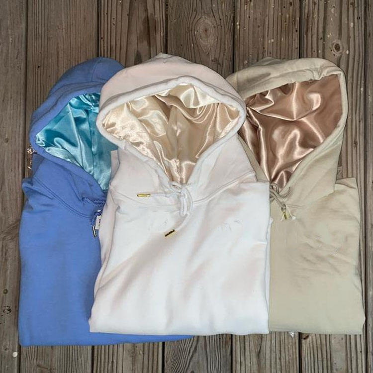 Sweat &agrave; capuche doubl&eacute; en Satin personnalis&eacute; pour hommes, unisexe, surdimensionn&eacute;, de haute qualit&eacute;, en soie, de luxe, personnalis&eacute;, avec capuche en Satin