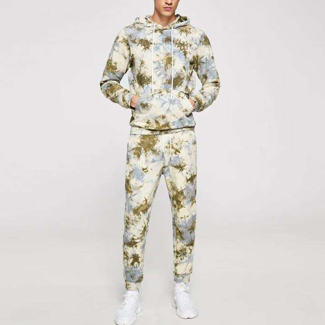 New Tracksuit Design For Men tie Dye Drawstring Hoodie & Sweatpants Set